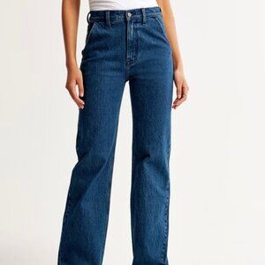 Abercrombie Curve Love High Rise 90s Relaxed Jean Dark Trouser Pockets Size 28L